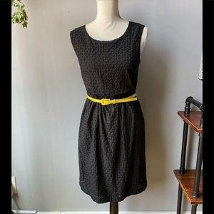 ☀️George Black Midi Eyelet Dress with Yellow Belt